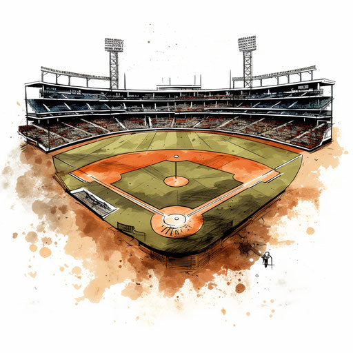Baseball field clipart in Chiaroscuro Art style, on white background