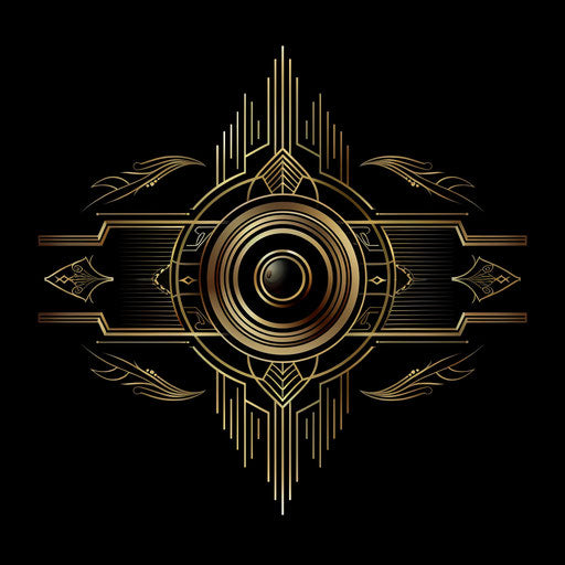 Art Deco photographic logo with luxurious gold elements on black