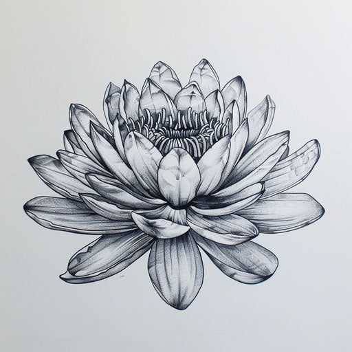 Realistic water lily tattoo drawing on white background