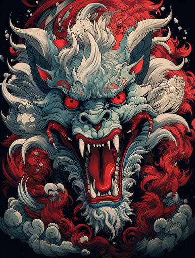 Japanese monster in classic tattoo style, expressive