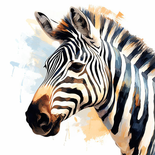 Zebra clipart in the style of Impressionistic Art, on a white background