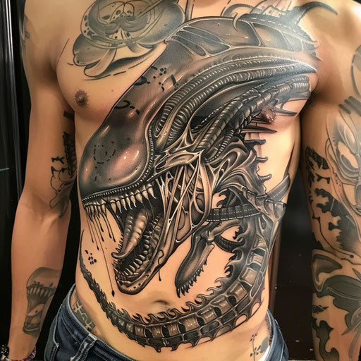 Stomach tattoos men of an alien