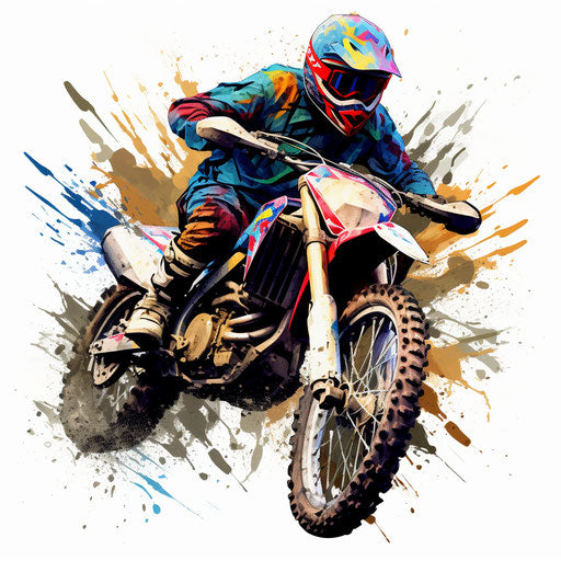 Dirt bike clipart in the style of Impressionistic Art, on a white background