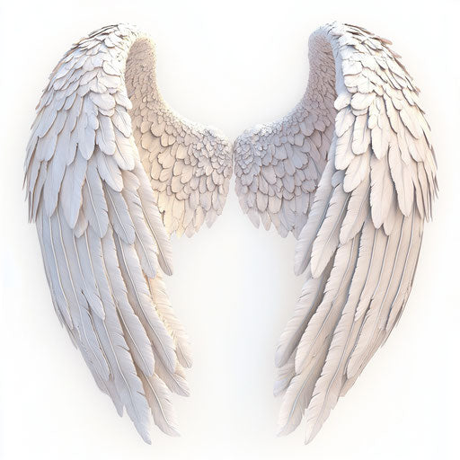 3D angel wings in photorealistic style on flat white background