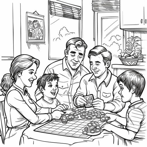 Family gathered around the table for a fun bingo night