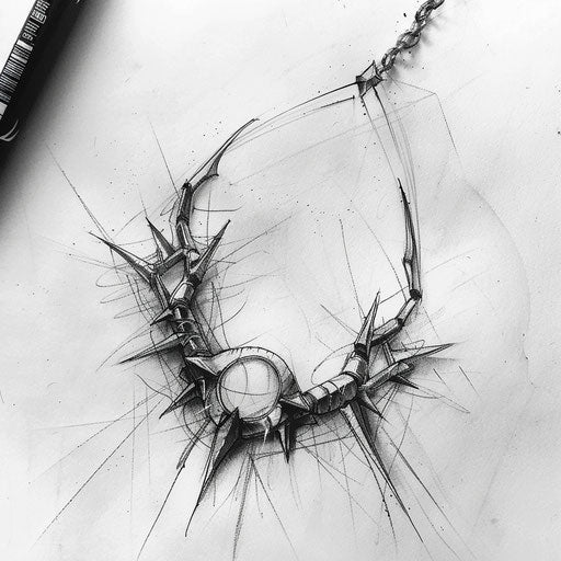 Sketch of ankle bracelet with spikes and metallic effects