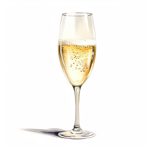 Champagne glass in the style of Impressionist Art, on white background