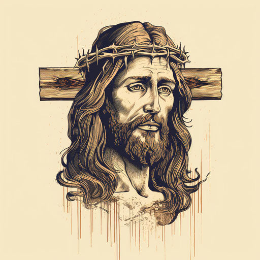 Detailed cross-hatched Jesus skull