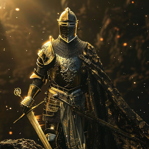 Knight clipart in photorealistic style with a flat random background, ethereal glow and soft edges