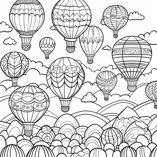 Flying balloons variety coloring page