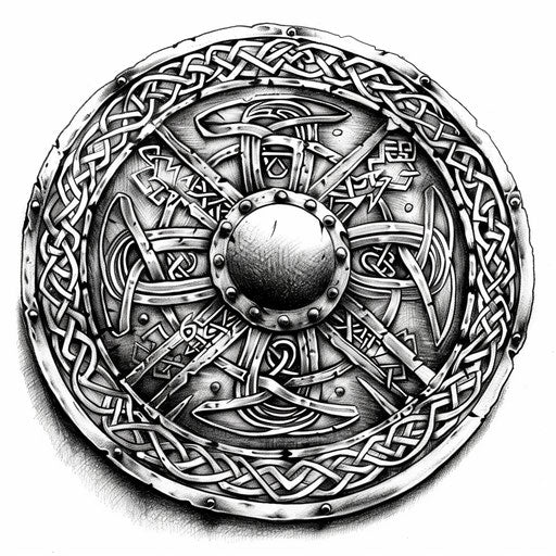 Celtic warrior shield tattoo on white background