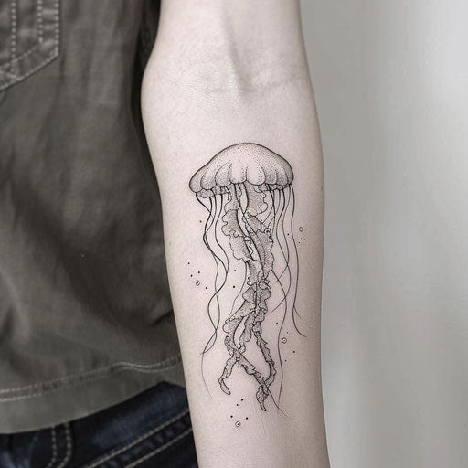 Minimalist black line art jellyfish tattoo