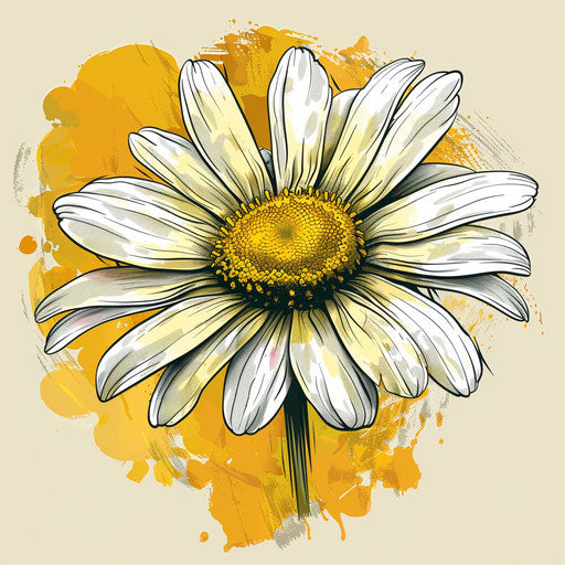 Vibrant flat tattoo sketch of an April daisy