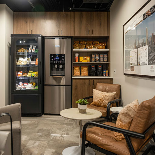 Comfortable break room with coffee machines and snacks