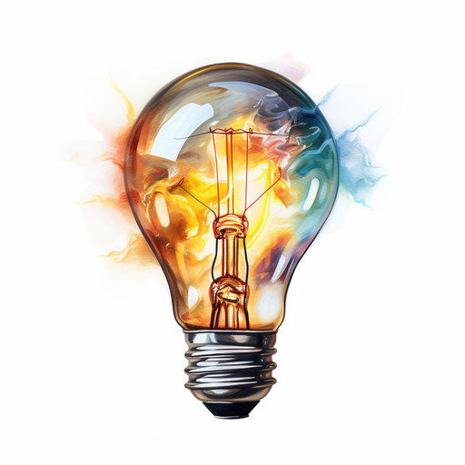 Lightbulb clipart in Oil painting style on white background