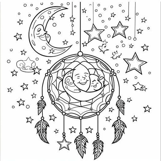 Adorable dream catcher with smiling stars and crescent moon for kids