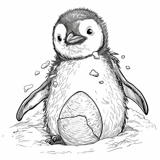 A cute baby penguin hatching from an egg