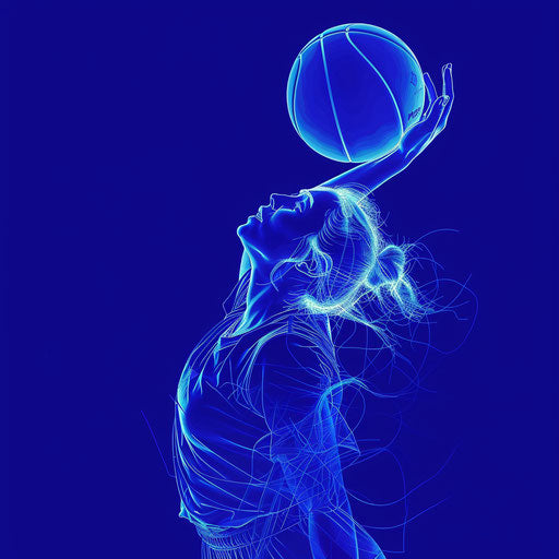 On a flat, royal blue background, a photo realistic netball clipart shines with enhanced vibrancy and clear contours