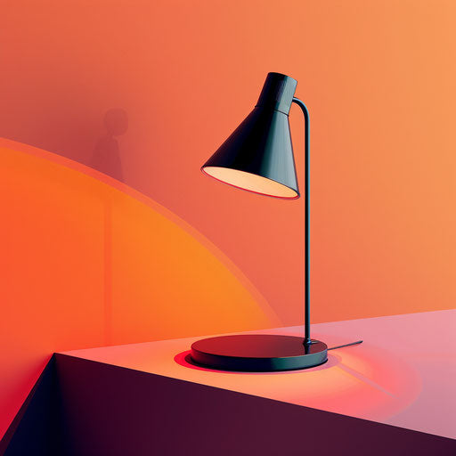 Lamp clipart in photo realistic style with a flat random background, high contrast and saturated hues