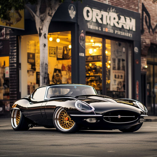 Jaguar E Type car with Dubs tires