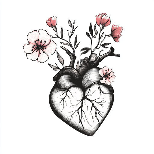 Flat tattoo sketch: heart with floral accents on hand