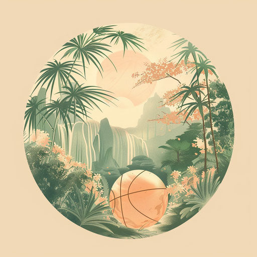 Zen tattoo of a basketball in a tranquil garden