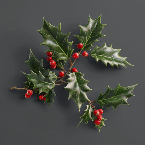 Realistic Christmas holly clip art on flat slate grey background
