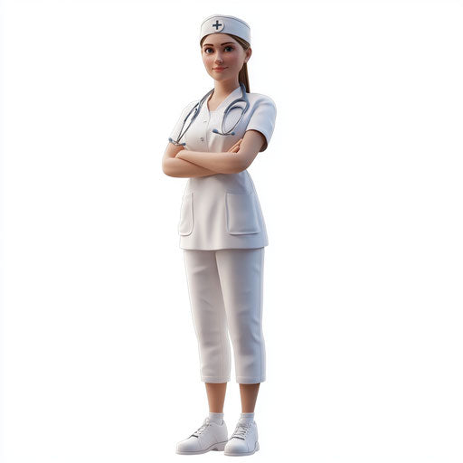 3D nurse in photo realistic style with flat white background