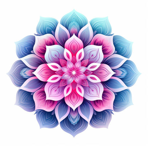 Blue and pink mandala flower, vector drawing, subtle gradients
