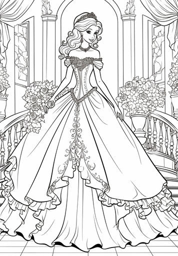 Barbie in a wedding gown coloring page, gothic steampunk style