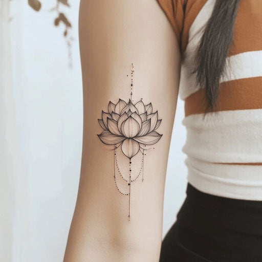 Geometric lotus flower upper arm tattoo for women