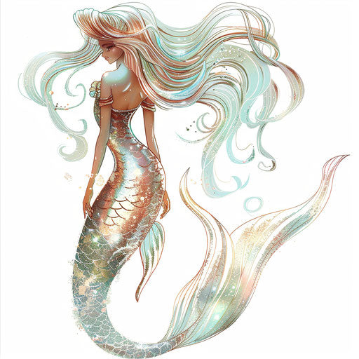 Enchanting mermaid in pastels on white background