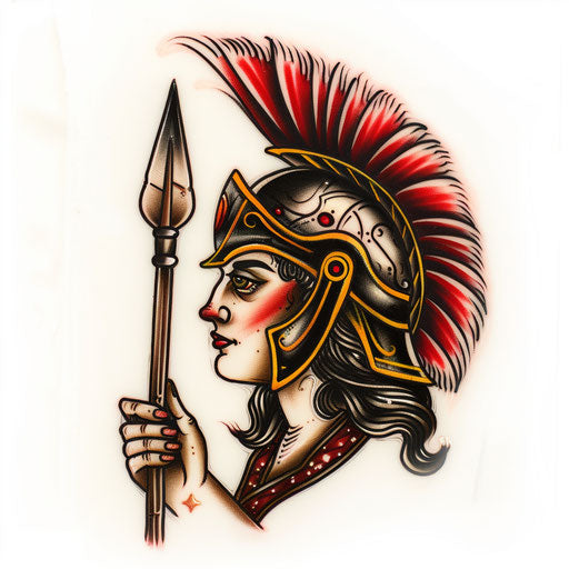 Warrior goddess with spear and shield