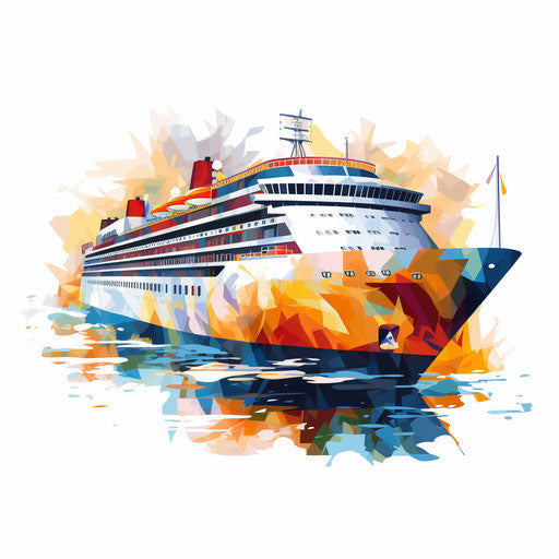 Impressionistic cruise ship clip art, on white background