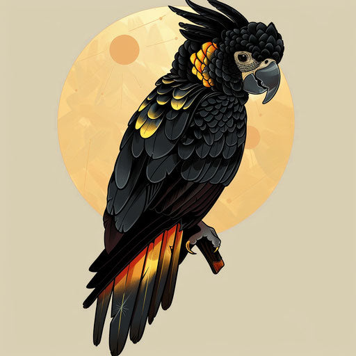 Neo-traditional tattoo sketch of a yellow-tailed cockatoo