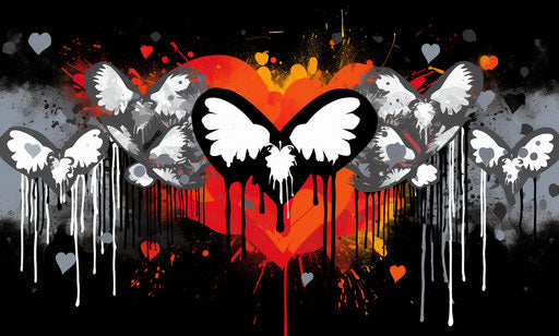 Heart banner with butterfly wings in graffiti style