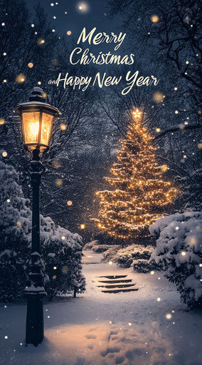Merry Christmas and Happy New Year Magical Snow Scene