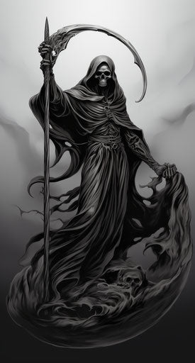 Death scythe, airbrush art, dark gray and light gray