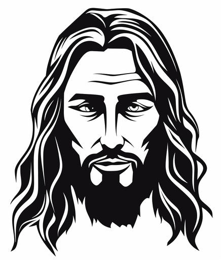 Jesus face outline in black and white, vector illustration