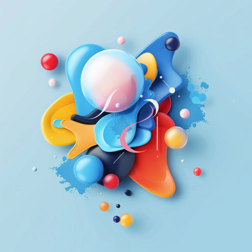 Creative logo design with playful elements and bright colors on light blue background