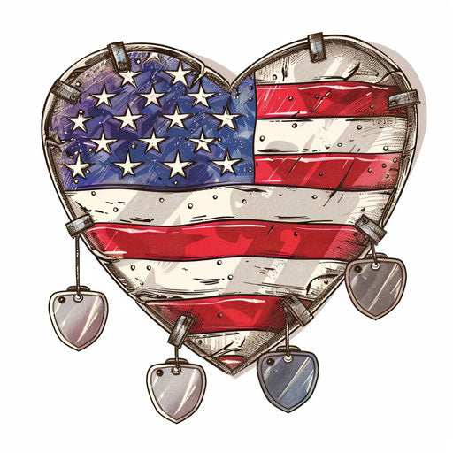 Patriotic heart made of American flag and dog tags