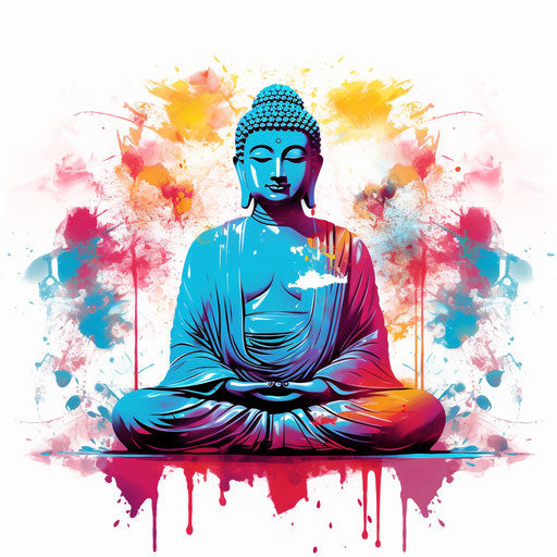 Buddha in meditation, abstract coloring sketch on gradient background, Indian pop culture
