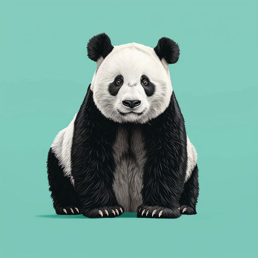 Realistic panda clipart on flat turquoise background