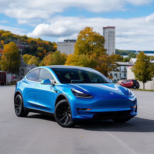 Bright blue Tesla model y