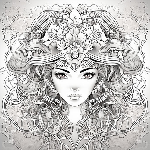 Coloring pages for adults, oriental style, graphical, meditative, multiple filter effect