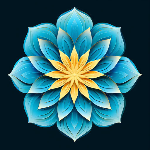 Blue flower with yellow center in minimalistic style