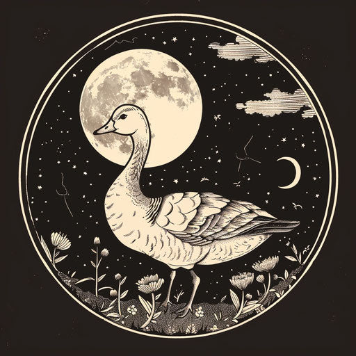 Goose tattoo sketch against full moon night sky