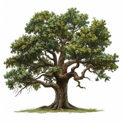 Realistic oak tree clip art on white background