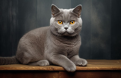 British Shorthair Cat in Dark Silver and Yellow Fur