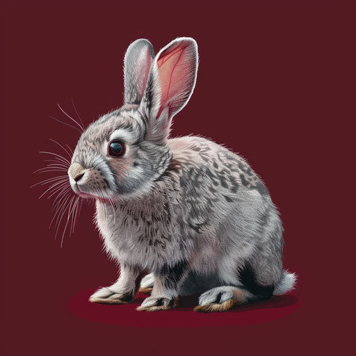 Realistic rabbit cartoon on luminous burgundy background